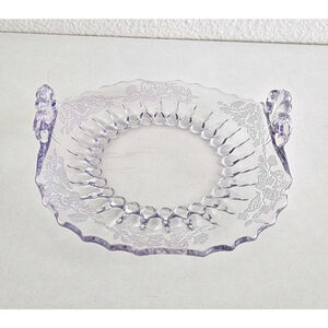 Vintage Manganese Glowing Sun Purple New Martinsville Glass Floral Etched Dish